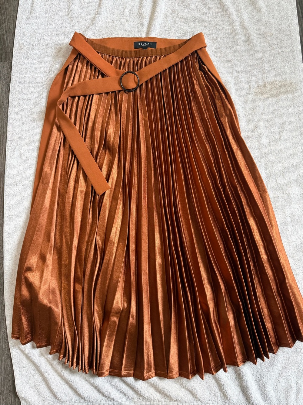 Beulah Copper Pleated Midi Skirt with Belt